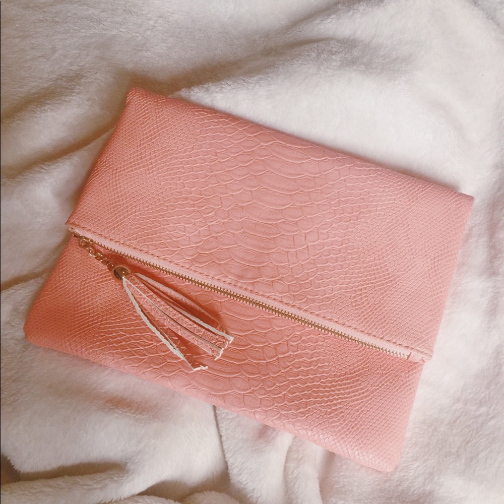 Coral Snakeskin Clutch with Chain Strap
